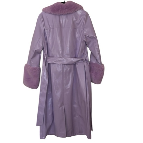 ASOS Luxe Faux Leather Coat with Faux  Fur  collar and cuffs, Lavender, 8 - Picture 4 of 9